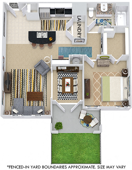 Floor plan for 1 bed, 1 bath, 823 sqft